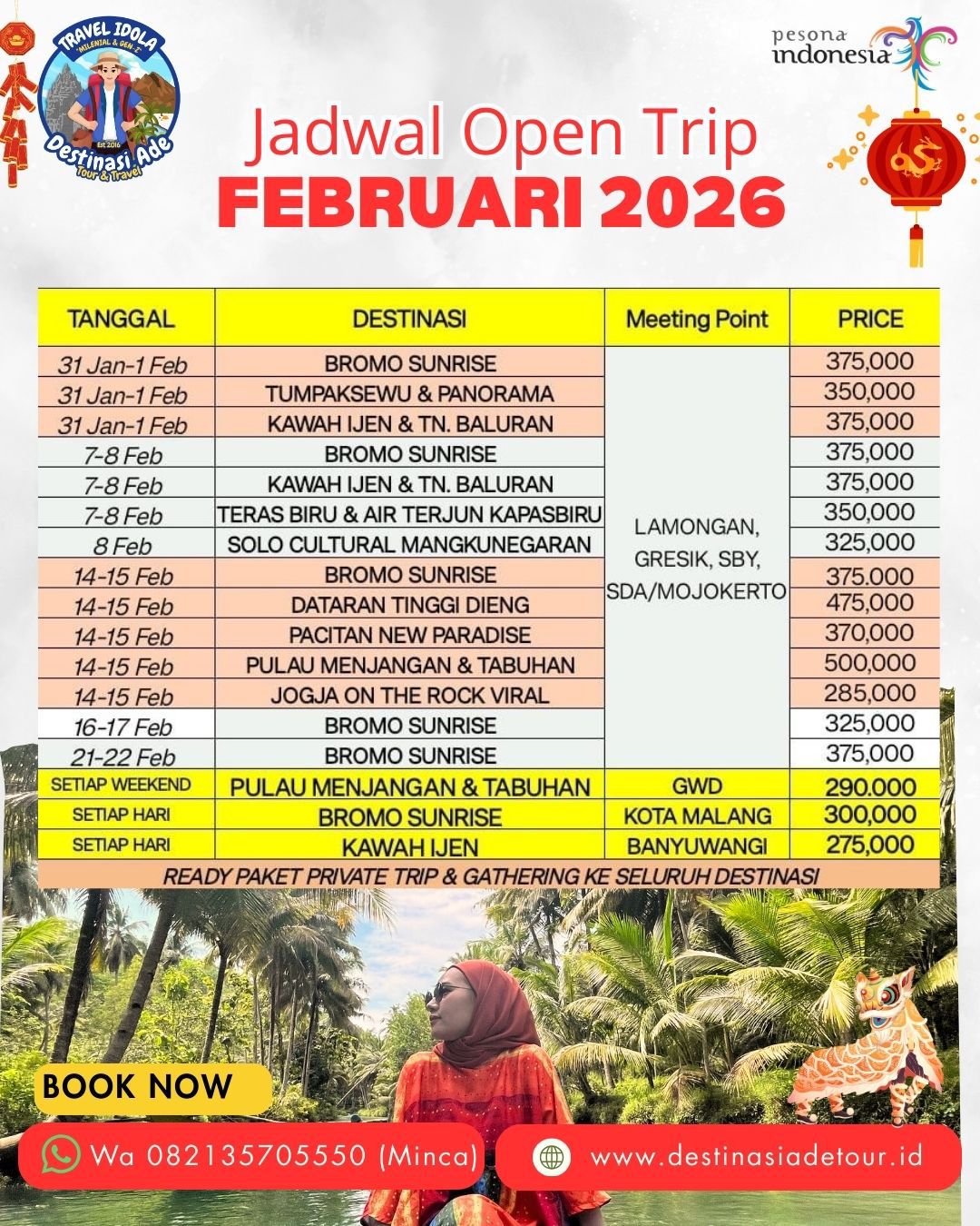 Jadwal Open Trip Indonesia - Paket Wisata Destinasi Ade Travel March 2026